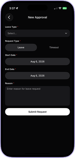 Mobile leave request approval screen